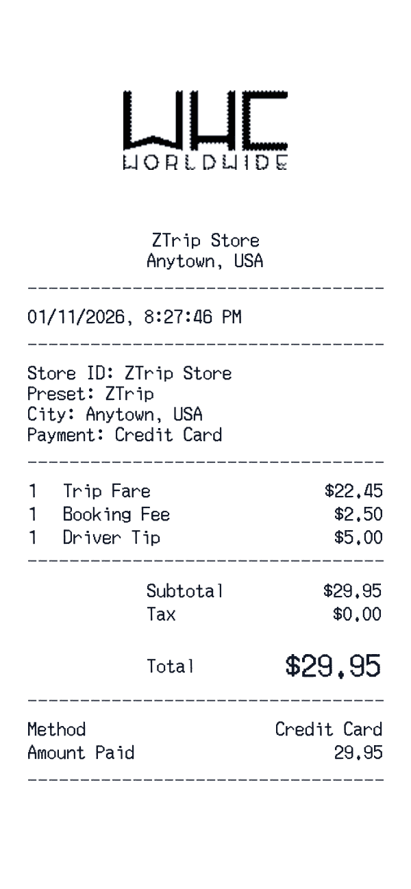 ZTrip receipt preview