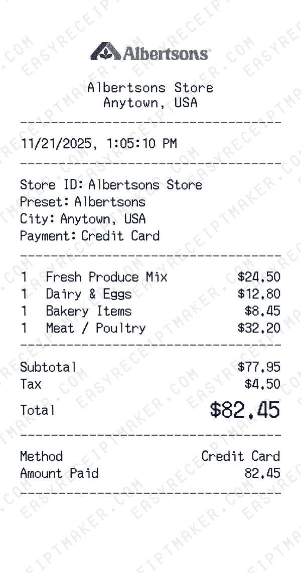 Albertsons receipt preview