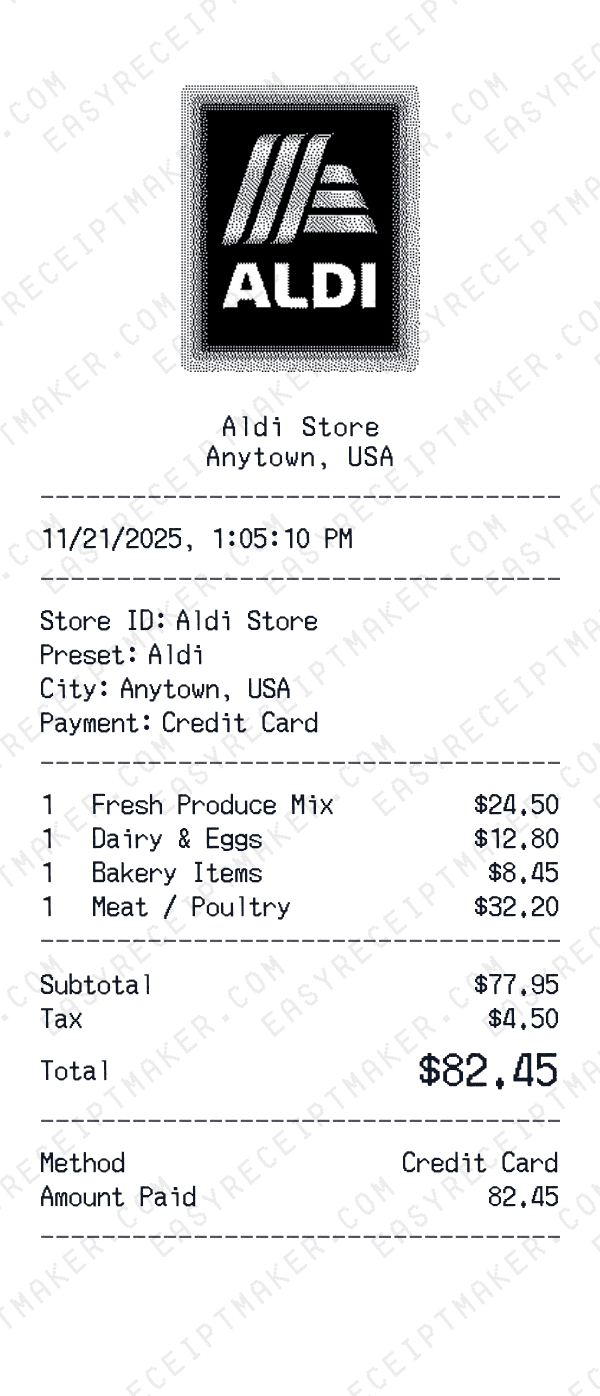 Aldi receipt preview