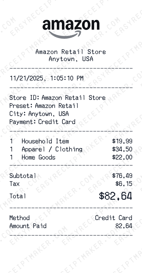 Amazon Retail receipt preview