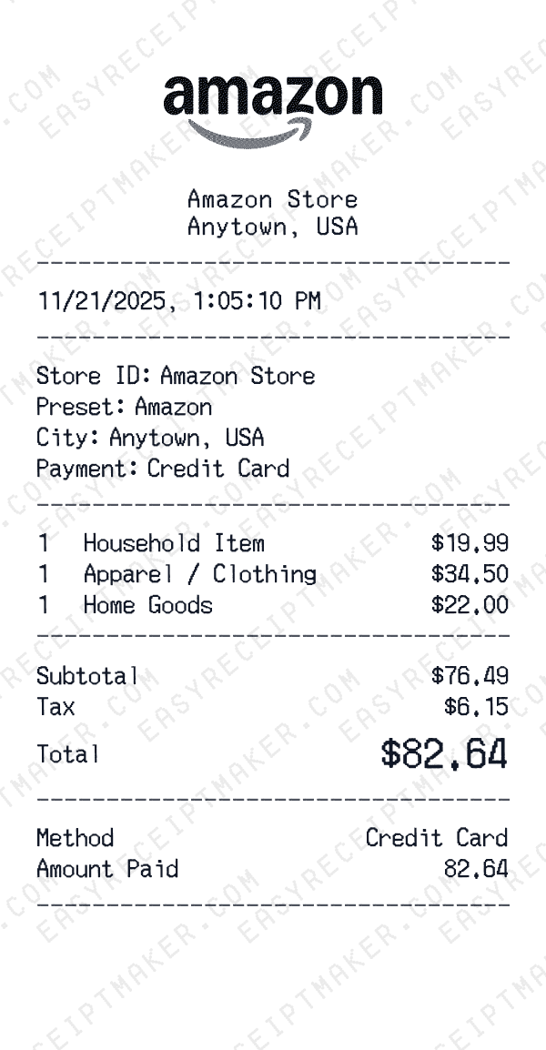 Amazon receipt template