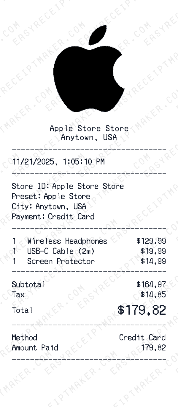 Apple Store receipt preview
