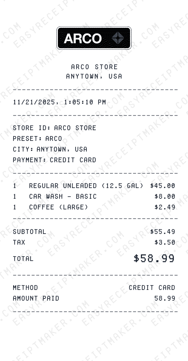 Arco receipt template