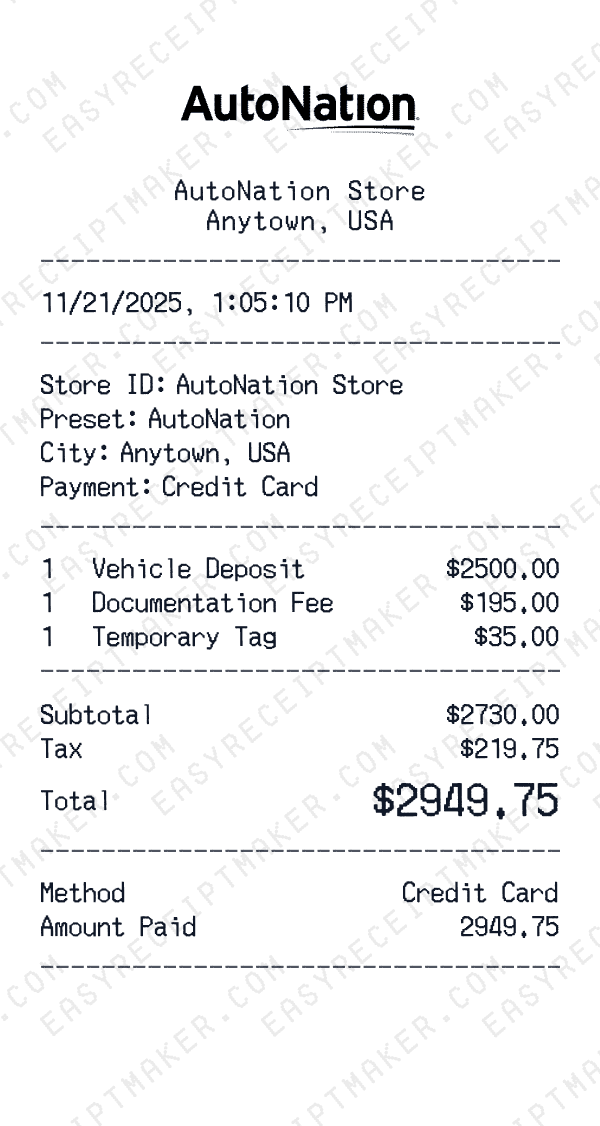 AutoNation receipt template
