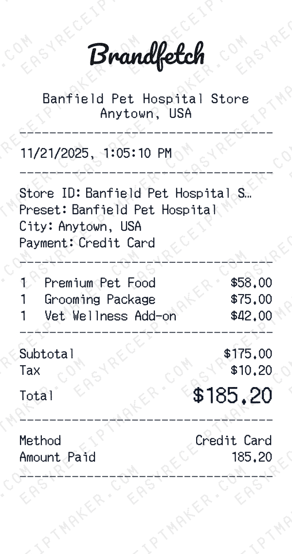 Banfield Pet Hospital receipt preview