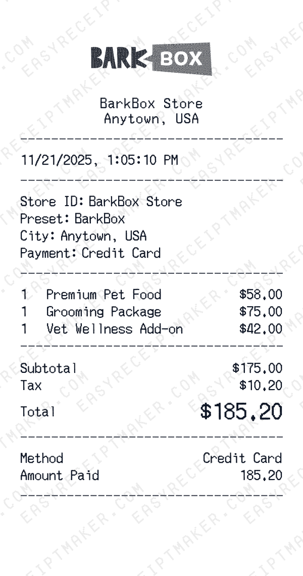 BarkBox receipt preview