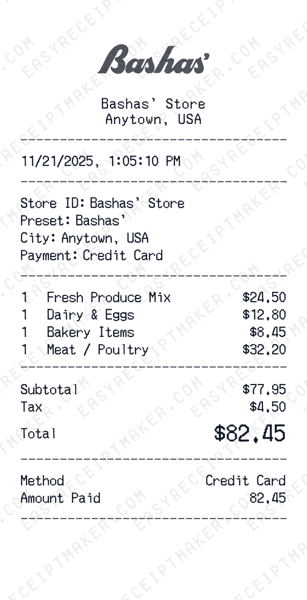 Bashas' receipt preview