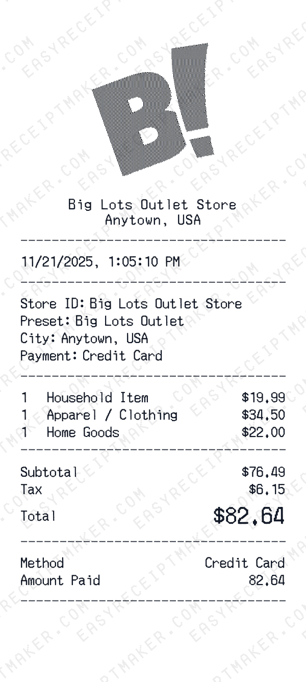 Big Lots Outlet receipt preview