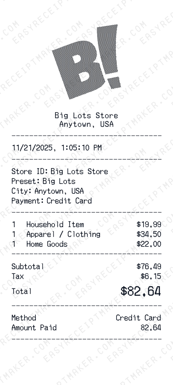 Big Lots receipt preview