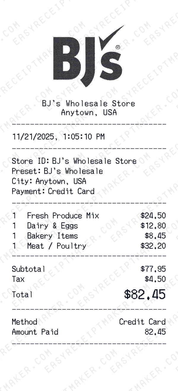 BJ's Wholesale receipt preview