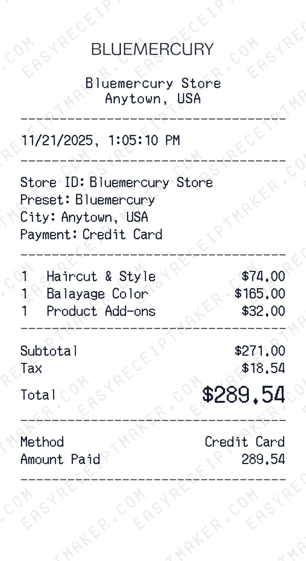 Bluemercury receipt preview