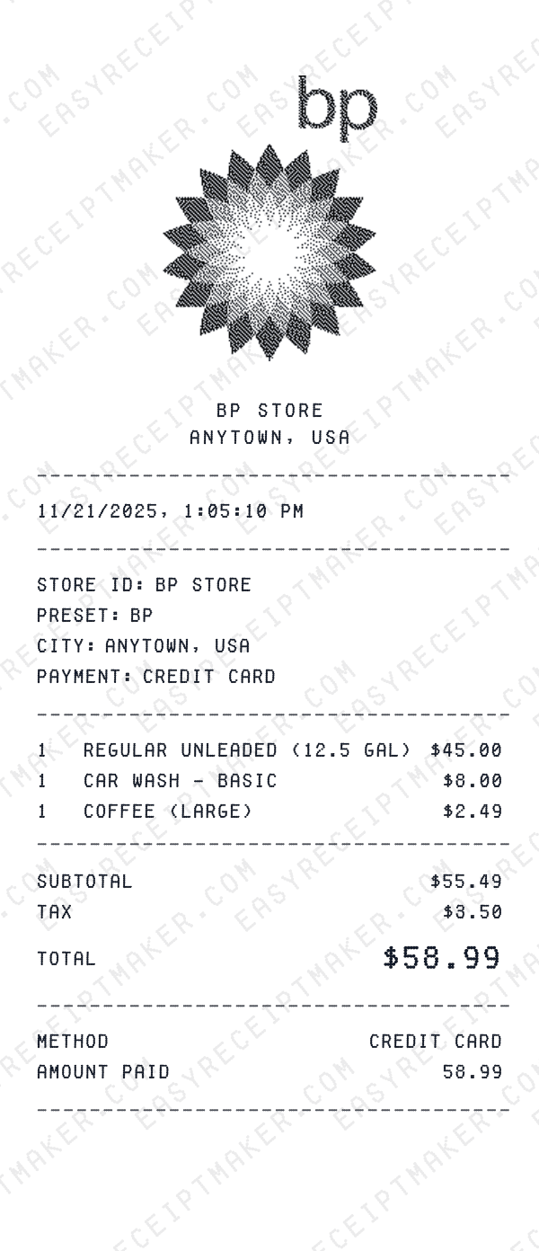 BP receipt template