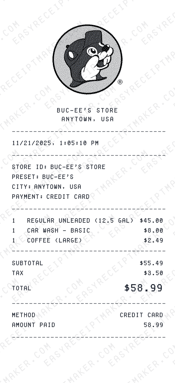 Buc-ee's receipt preview
