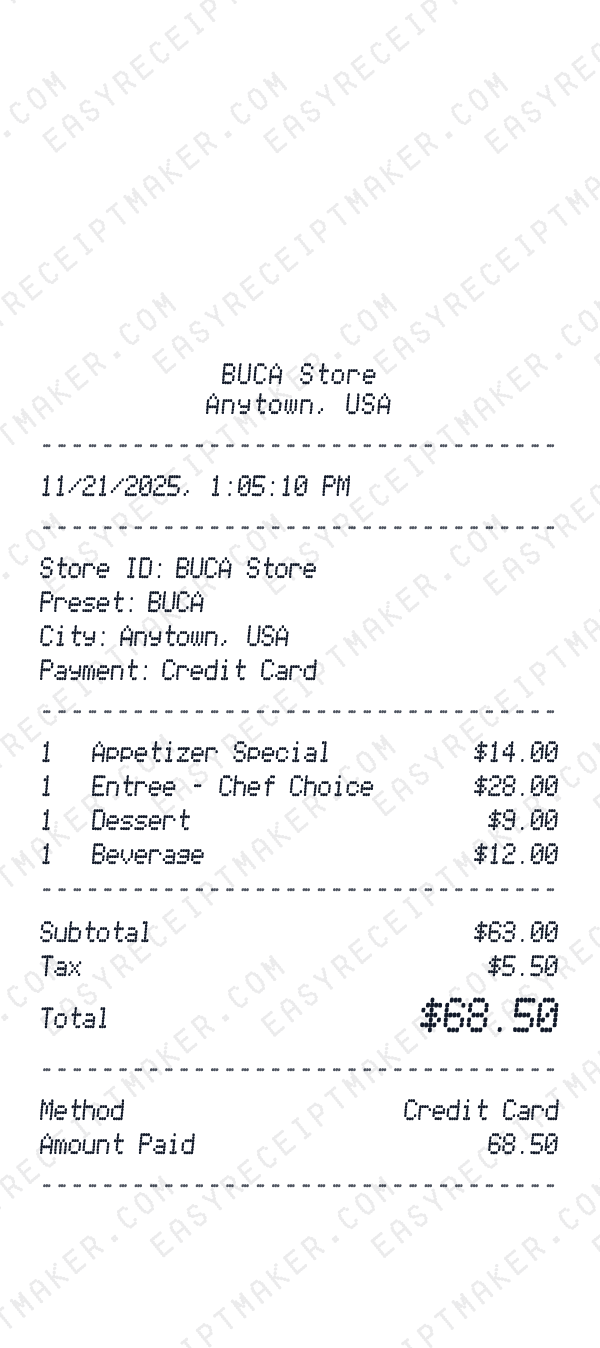 BUCA receipt preview