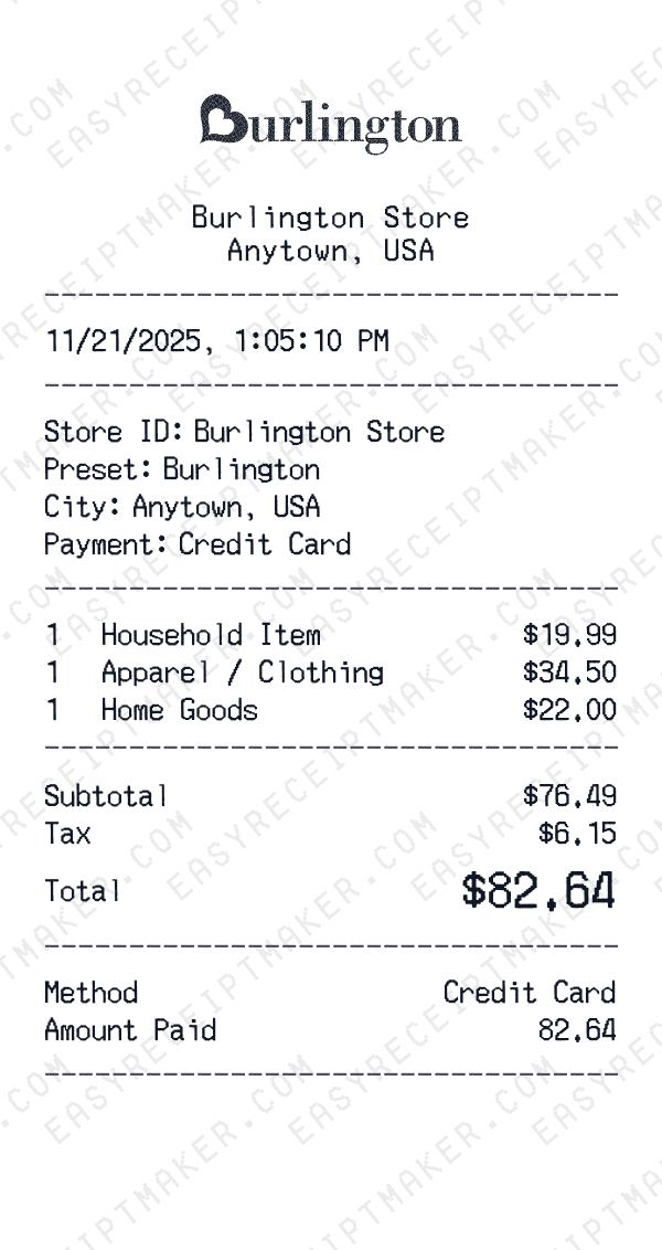 Burlington receipt preview