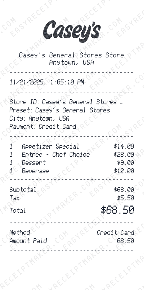 Casey’s General Stores receipt preview