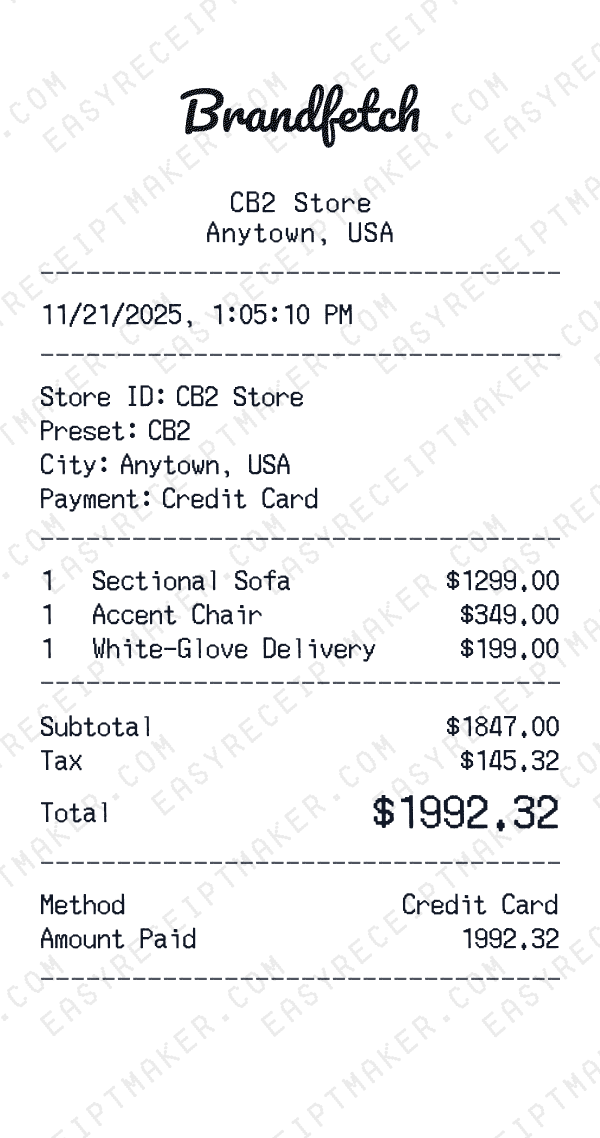 CB2 receipt preview