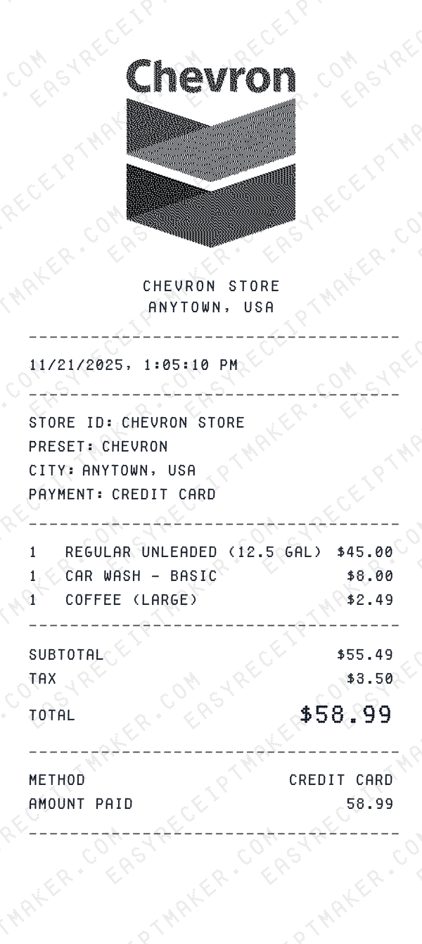 Chevron receipt template
