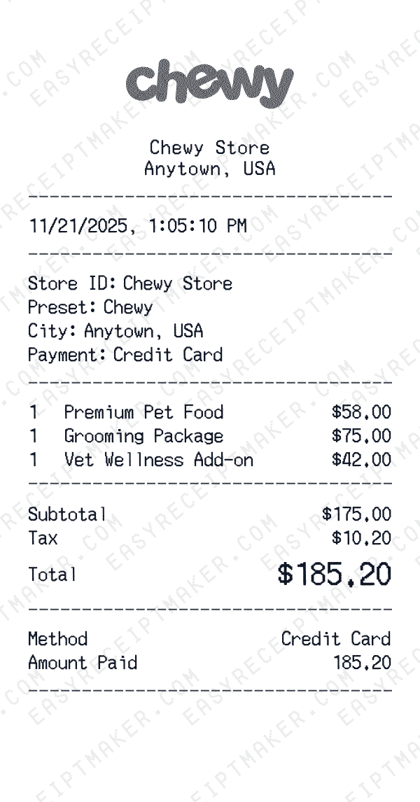 Chewy receipt preview
