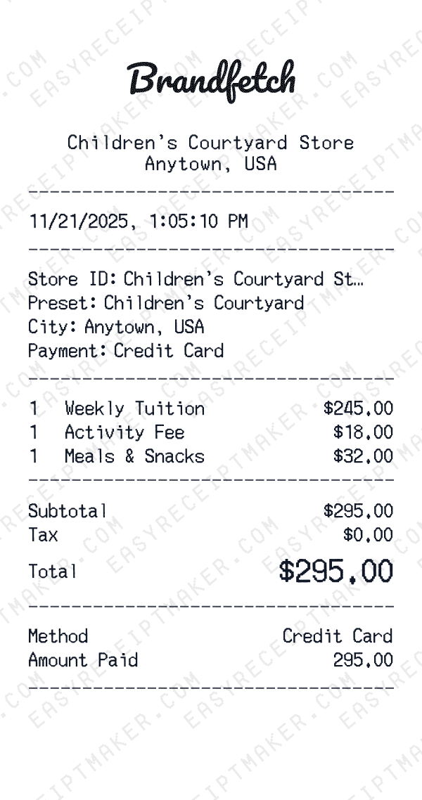 Children's Courtyard receipt preview