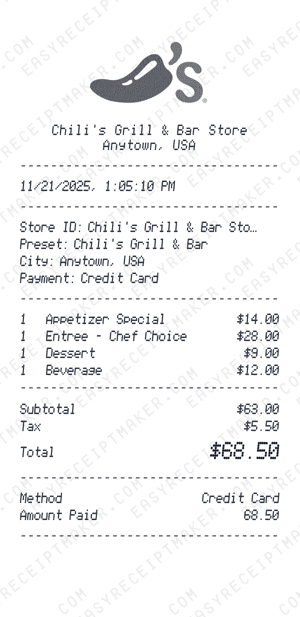 Chili's Grill & Bar receipt preview