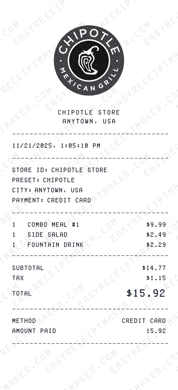 Chipotle receipt template