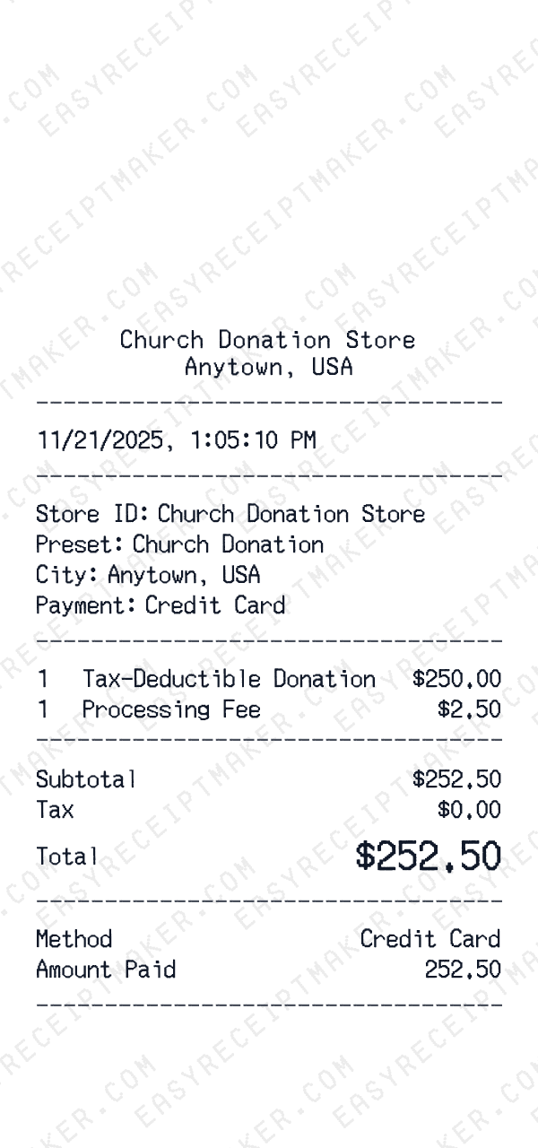 Church Donation receipt preview