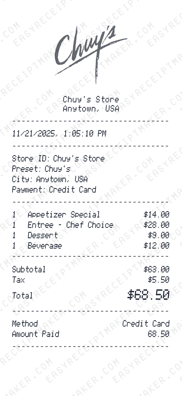 Chuy's receipt preview