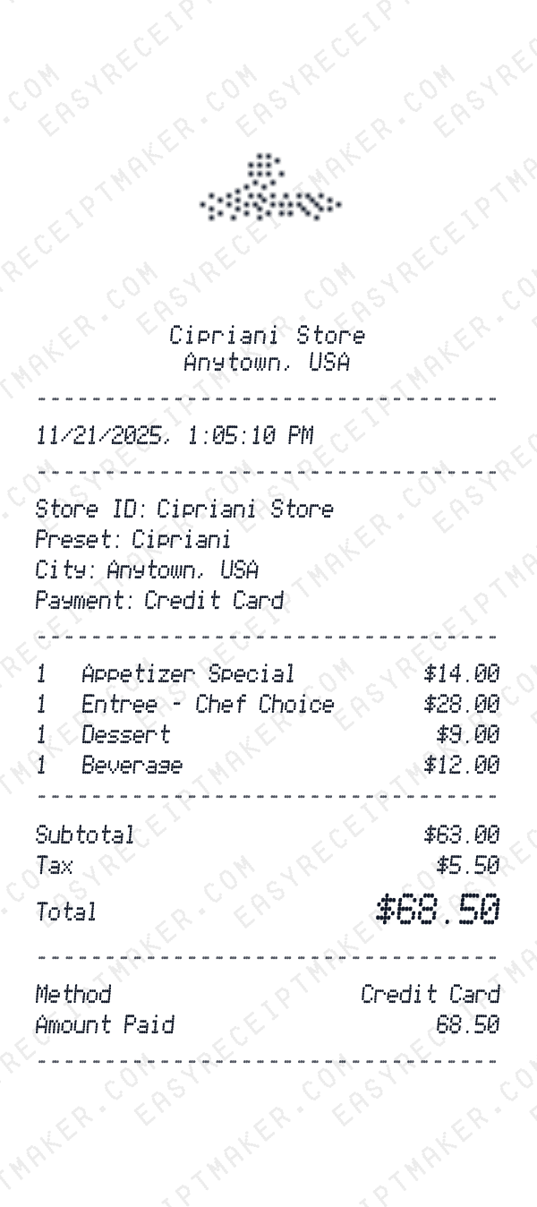 Cipriani receipt preview