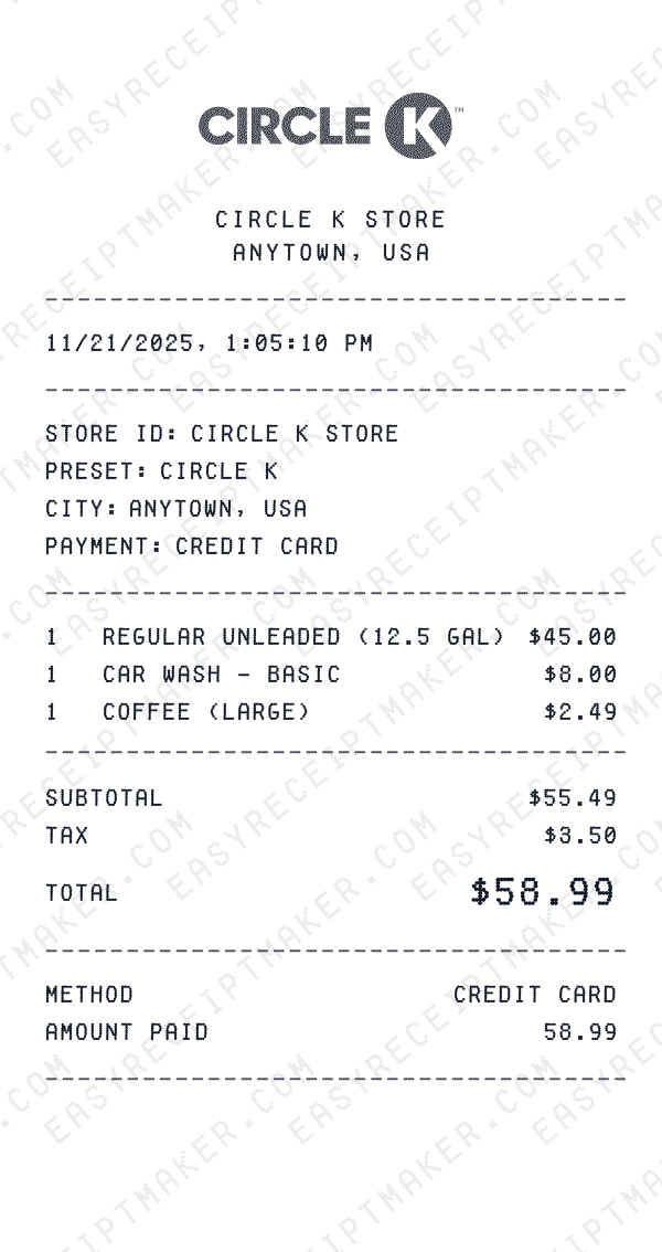Circle K receipt preview