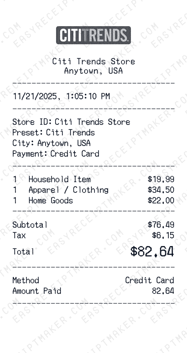 Citi Trends receipt preview