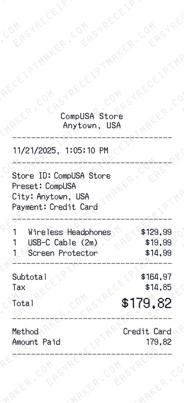 CompUSA receipt preview