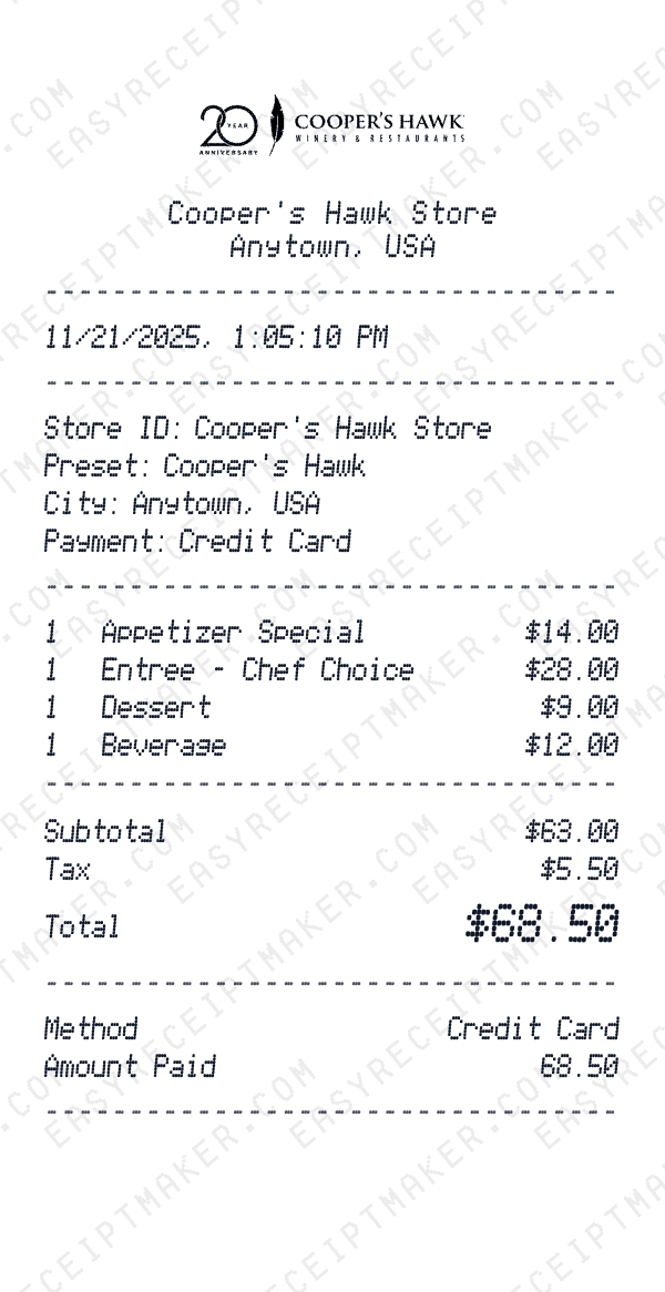 Cooper's Hawk receipt preview