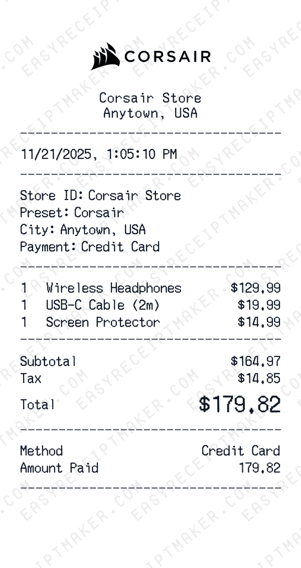 Corsair receipt preview