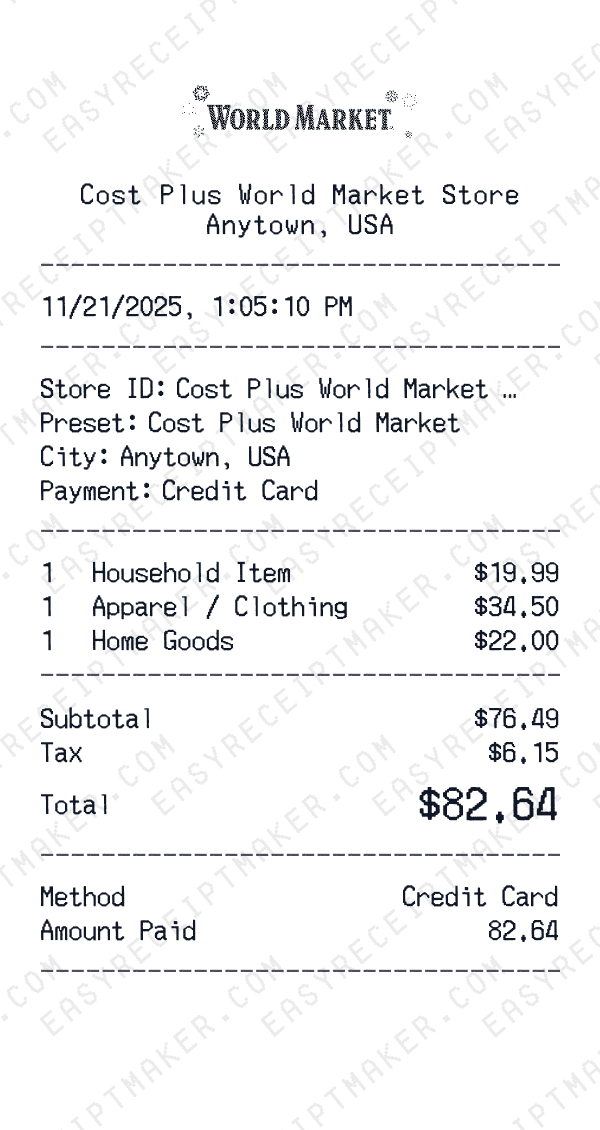Cost Plus World Market receipt preview