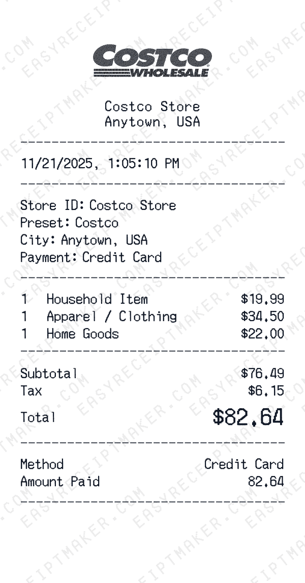 Costco receipt preview