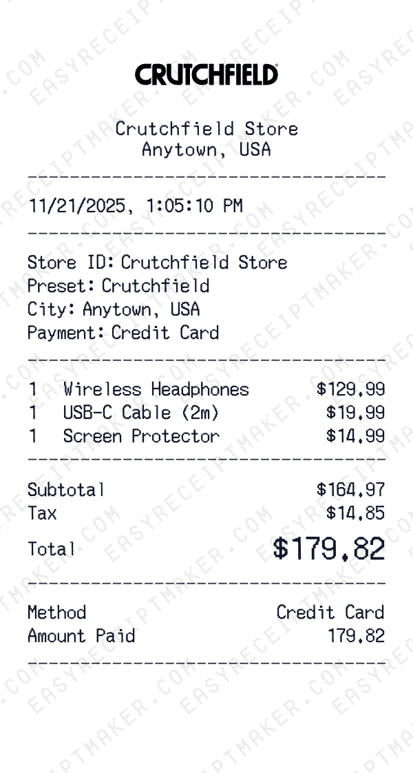 Crutchfield receipt preview