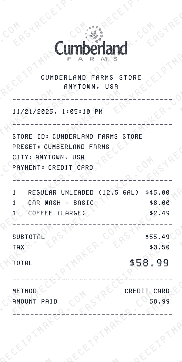 Cumberland Farms receipt preview