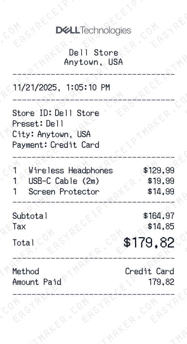 Dell receipt preview
