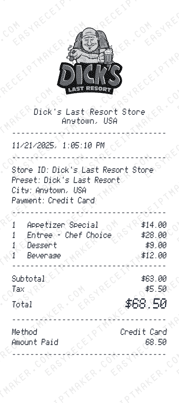 Dick's Last Resort receipt preview