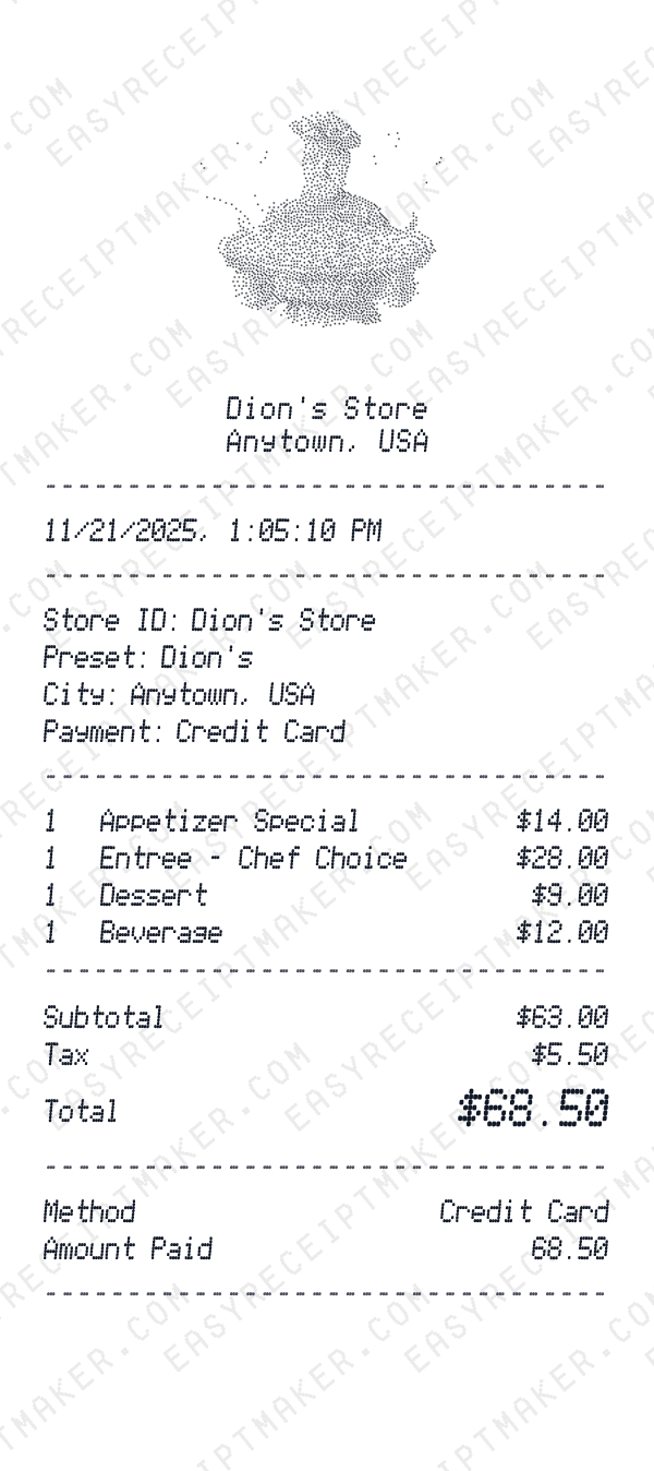 Dion's receipt preview