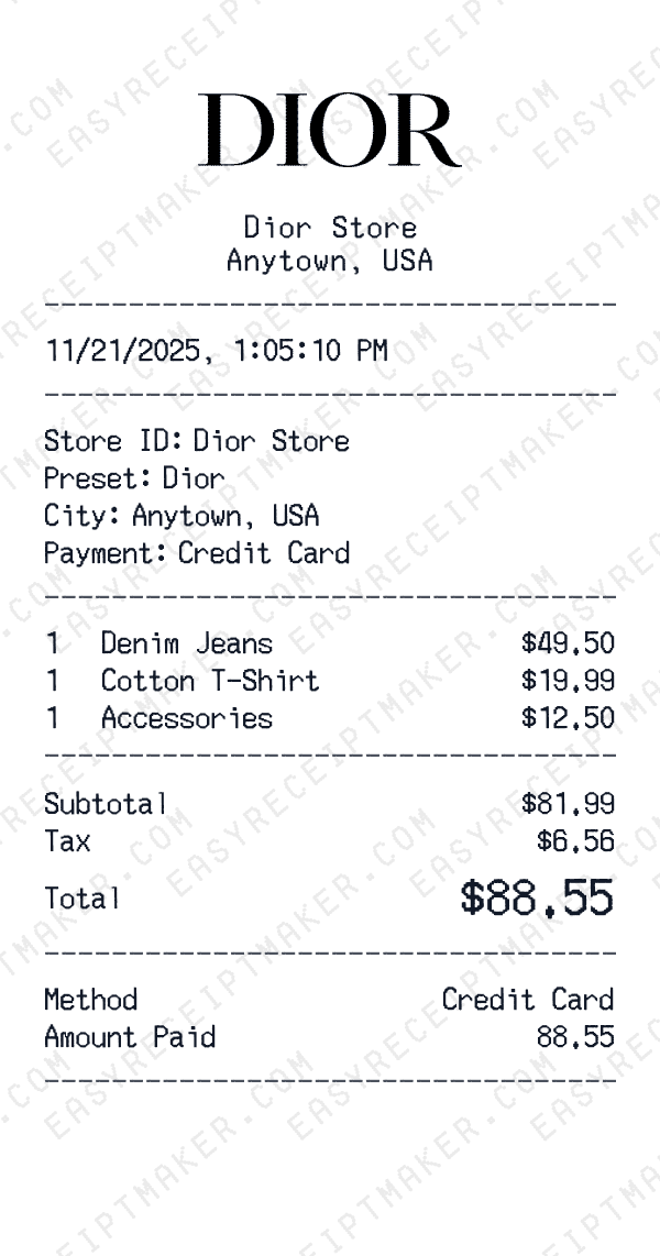Dior receipt preview