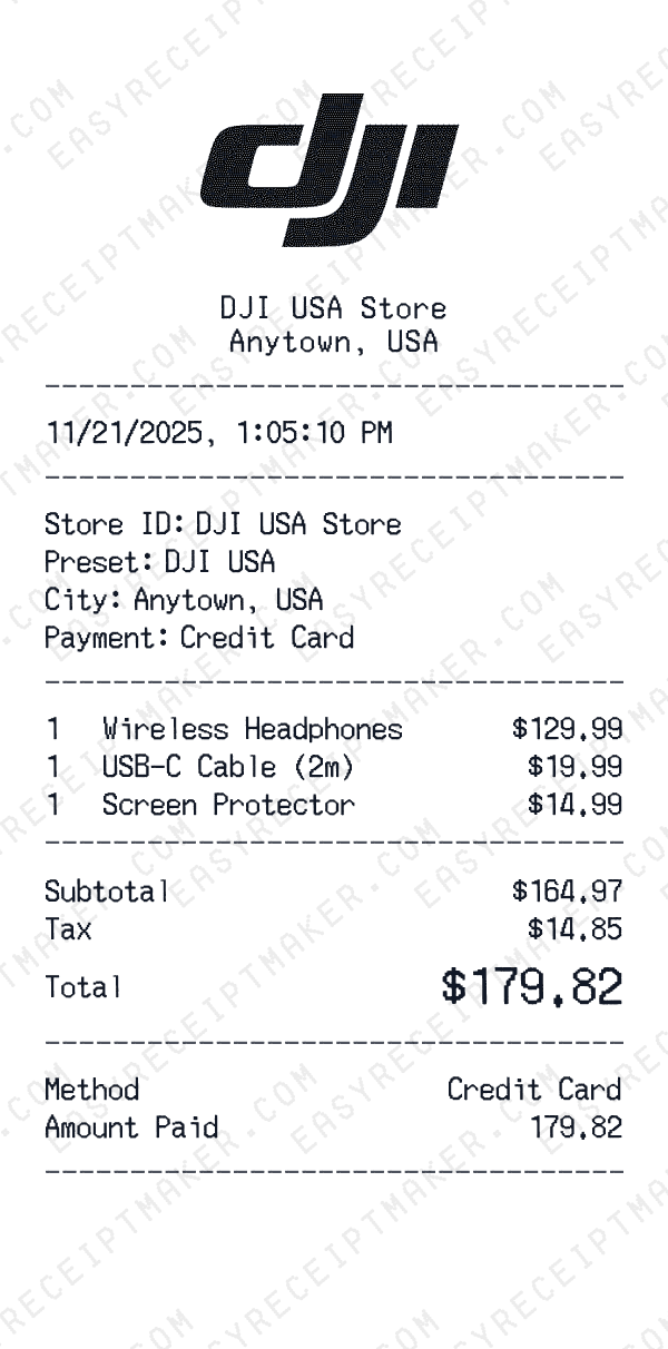 DJI USA receipt preview