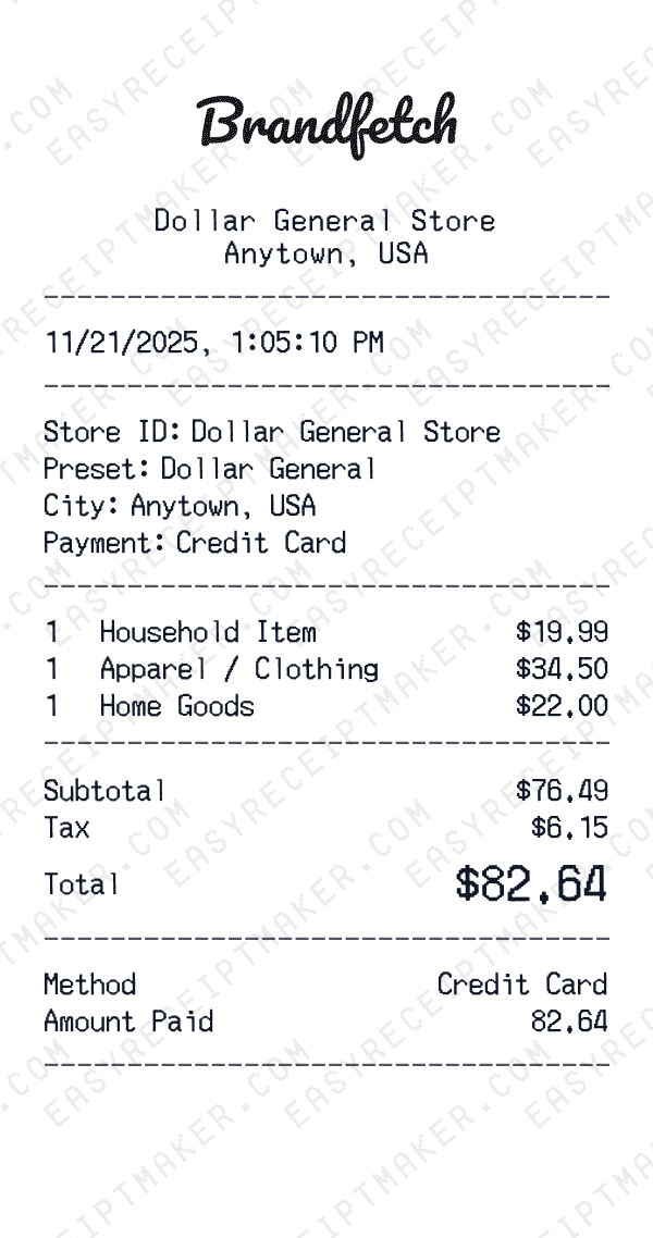 Dollar General receipt preview