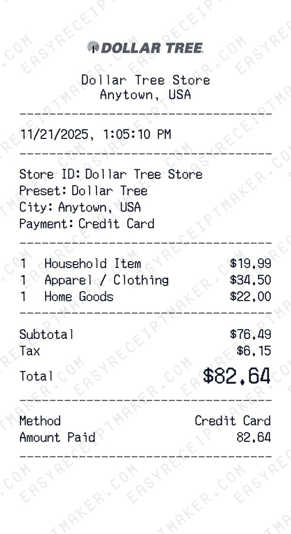 Dollar Tree receipt preview