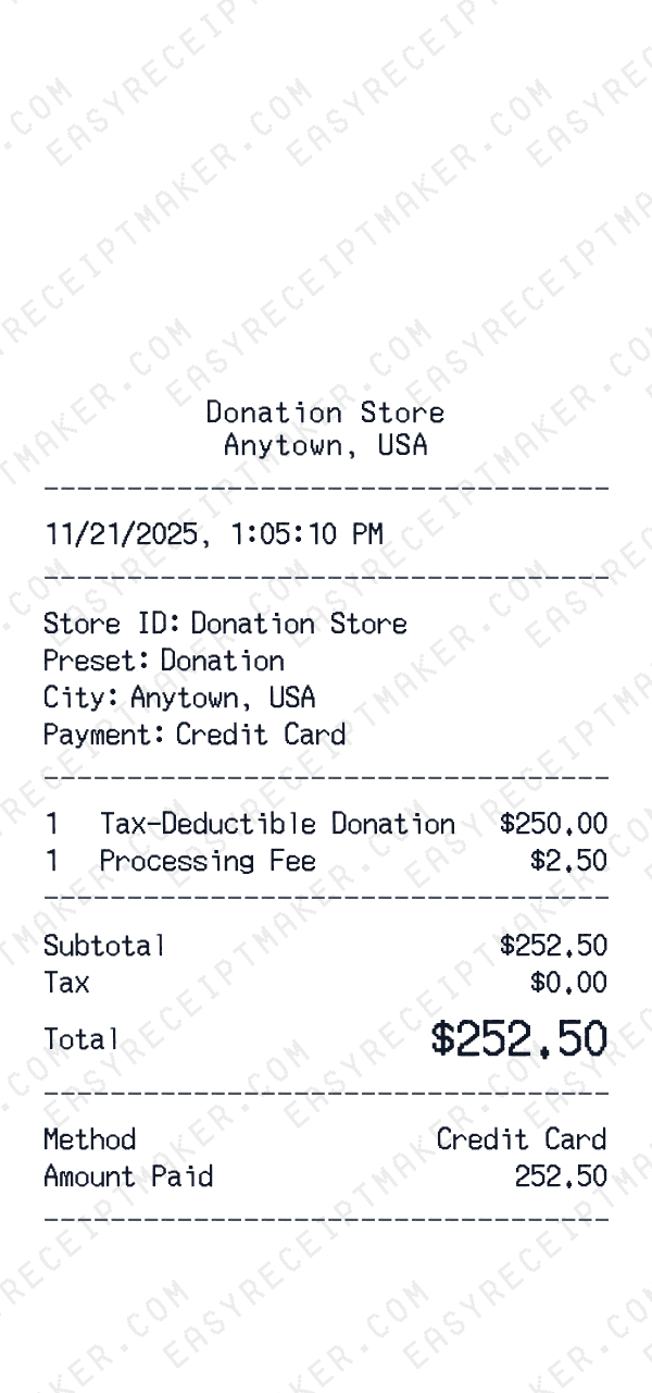 Donation receipt preview