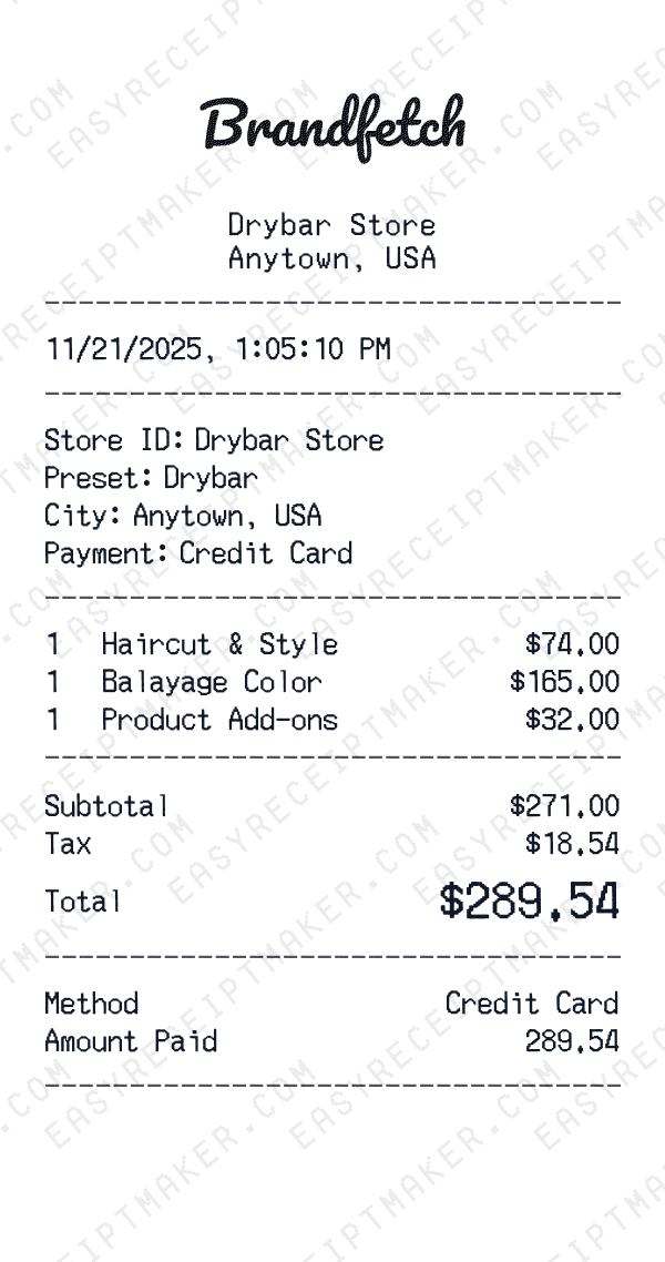 Drybar receipt preview