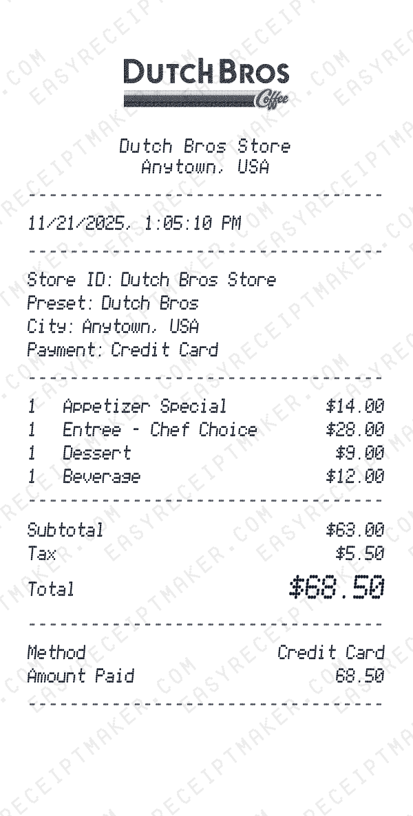 Dutch Bros receipt preview