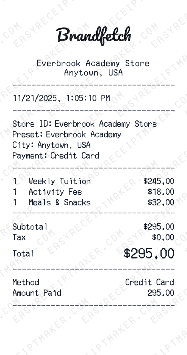 Everbrook Academy receipt preview