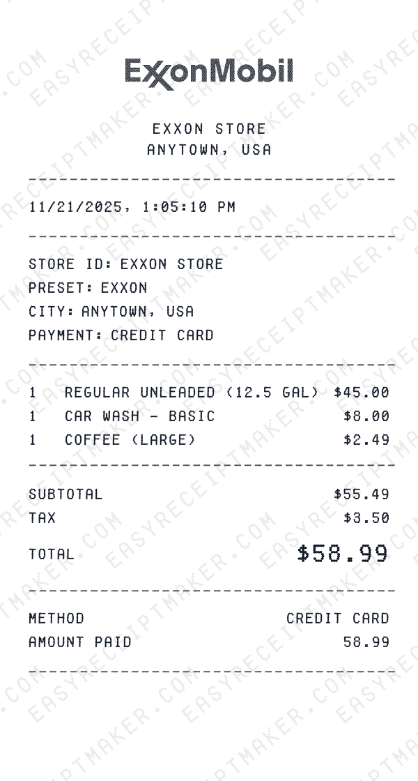 Exxon receipt preview